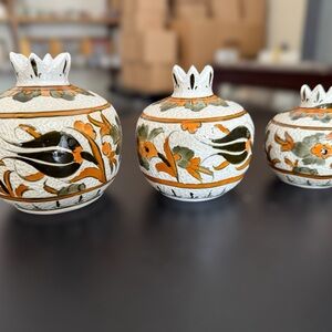 Artistic Ceramic Vases with Orange and Green Motif